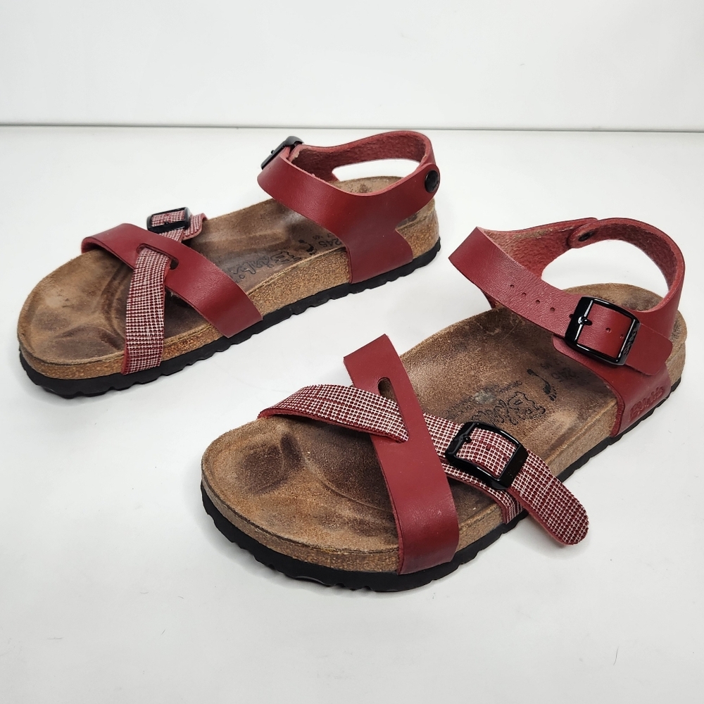Birki’s Birkenstock Sandals Lillie Red Plaid Cork Ankle Strap Size EU 38 US 7N